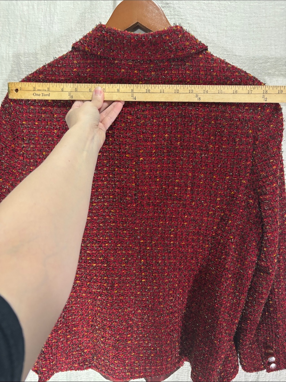 VTG Doncaster Tweed 2-Piece Skirt Suit Set Burgundy Red Metallic Size 18 USA EUC - Picture 9 of 16